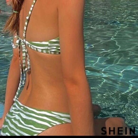 SHEIN NWOT Tanga Zebra Stripe Triangle Bikini - Picture 3 of 12